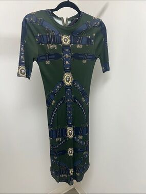 Versus Versace Green & Navy Belt-Print Midi Dress